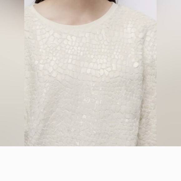 Ann Taylor Sweatshirt x Sweater Ivory Colored Cracked Ice Textured. Size LP - Picture 4 of 12